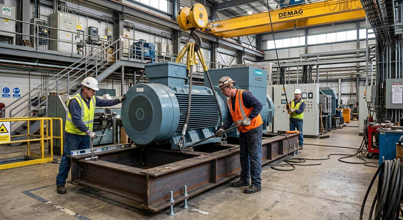 Engineers installing heavy equipment
