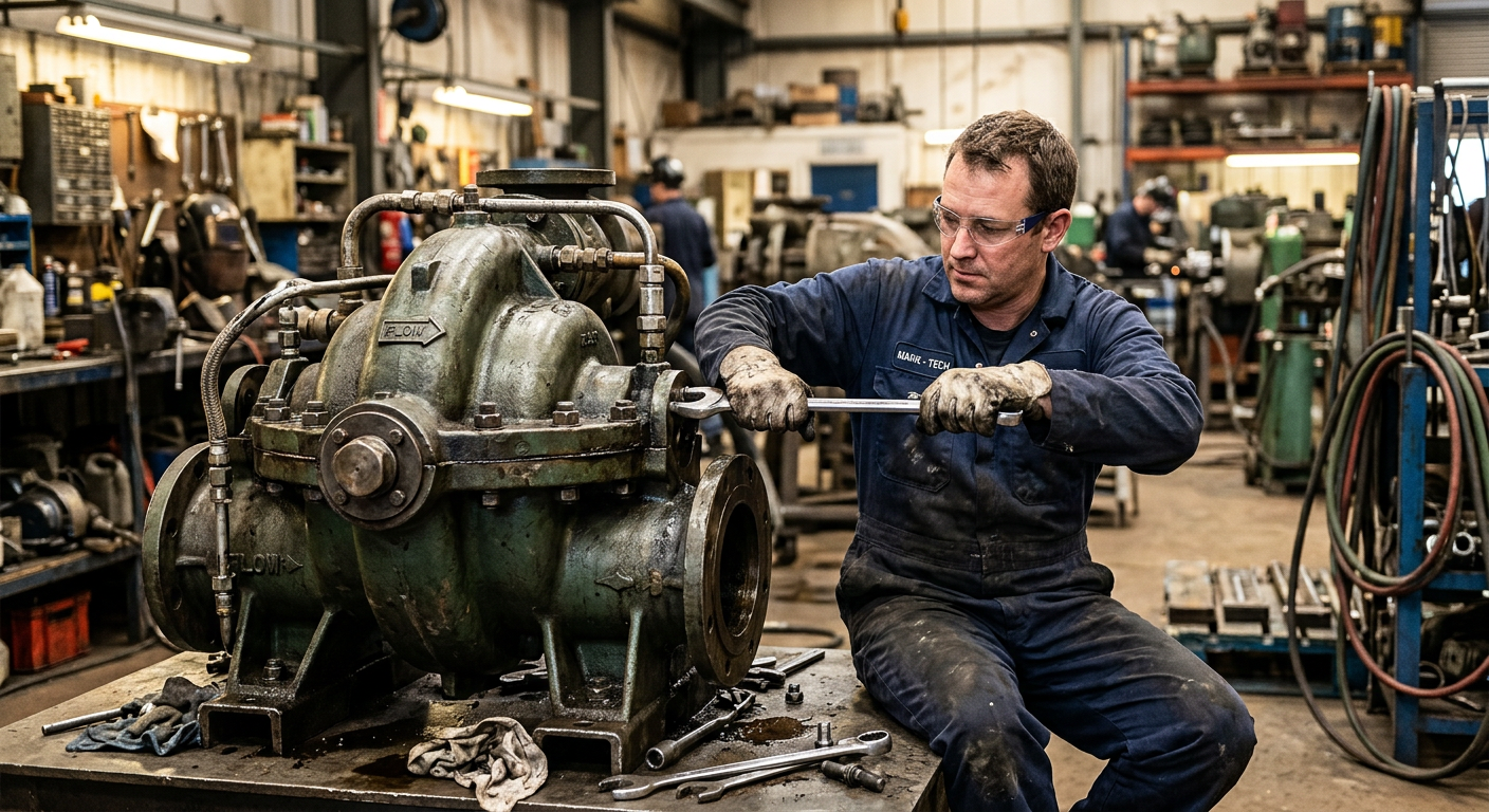 Mechanic repairing heavy machinery components