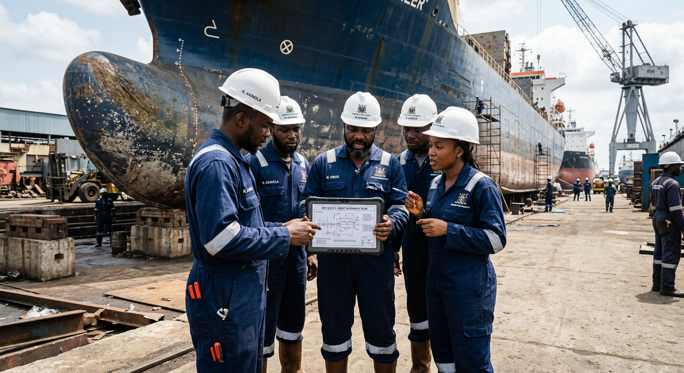GPM Interlink engineers in safety gear at a marine worksite
